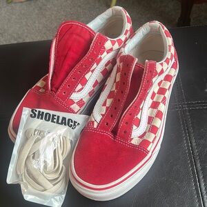Women’s size 8 red and white checkered Vans.